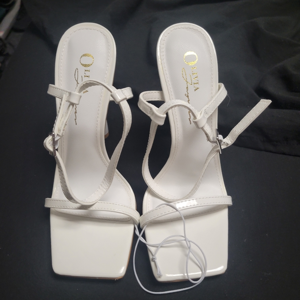 White Faux Patent Leather Heels